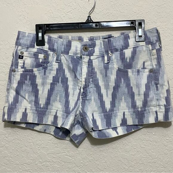 Ag Adriano Goldschmied Pants - Ag Adriano Goldschmied The Pixie Shorts Blue White Denim Chevron Pattern 28"